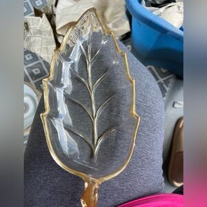 Gold-Trimmed Leaf-Shaped Glass Dish